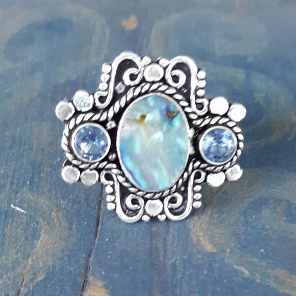 New Amazing Abalone Shell and Blue Quartz 925 Silver Ring. - Picture 6 of 8